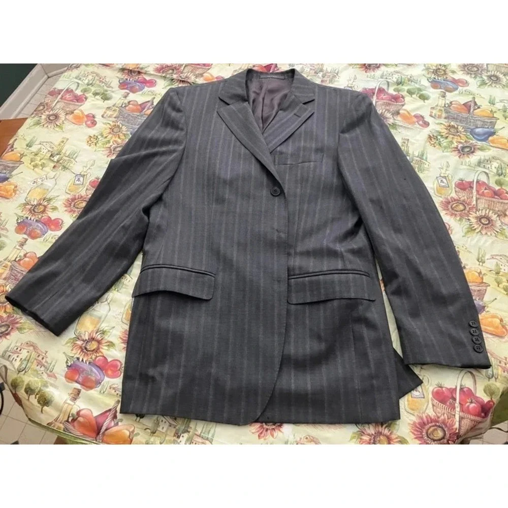 VTG Ermengildo Zegna 52R Plaid Striped Grey Blazer Mexico Rayon Mafia Mobster